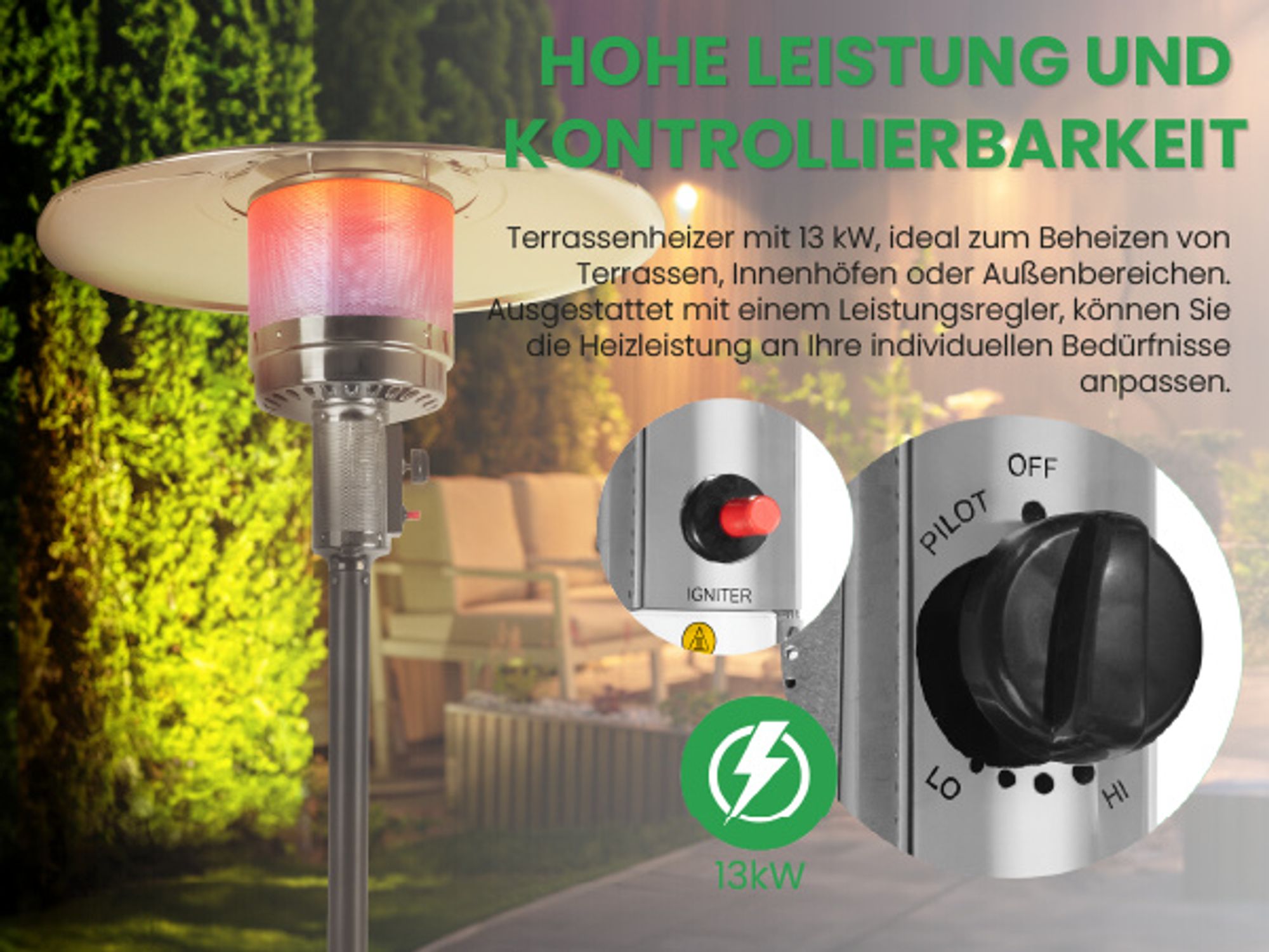 Gasheizschirm Heizstrahler Terrassenheizer mit Abdeckung