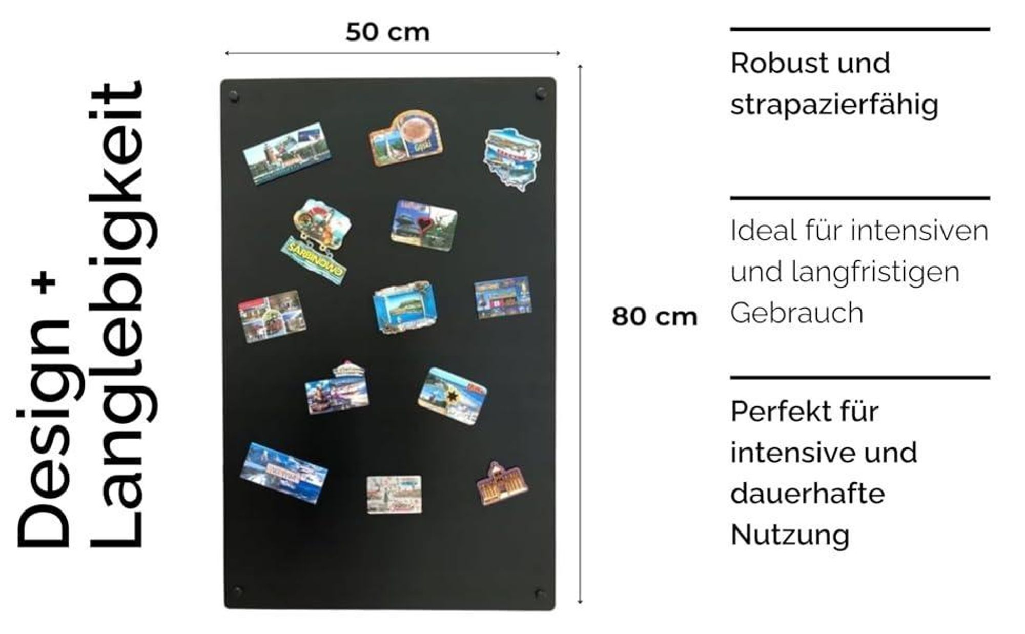 STALFORM Magnettafel Weiß 80x50 cm – Magnetische Pinnwand aus Edelstahl für Büro Küche Kinderzimmer – Wandtafel Memo Board
