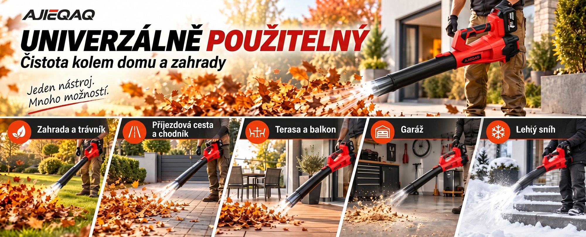 Aku foukač listí 21V Brushless, 2×4,0Ah baterie, 320 km/h, 6 stupňů s Turbo režimem, 1000W, bezdrátový foukač se 2 trubicemi