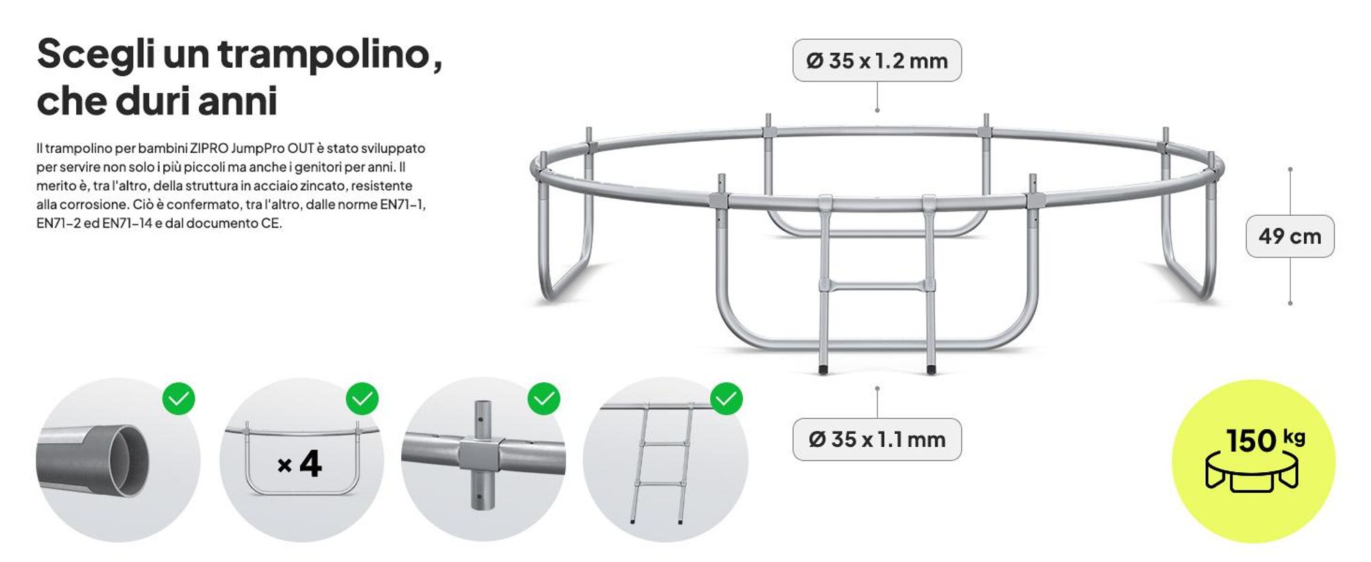 ZIPRO Trampolino Jump Pro Out | 8FT Ø 252 cm | Trampolino da giardino Trampolino per bambini Set completo incl. rete esterna, scaletta e copertura perimetrale, per esterni, verde