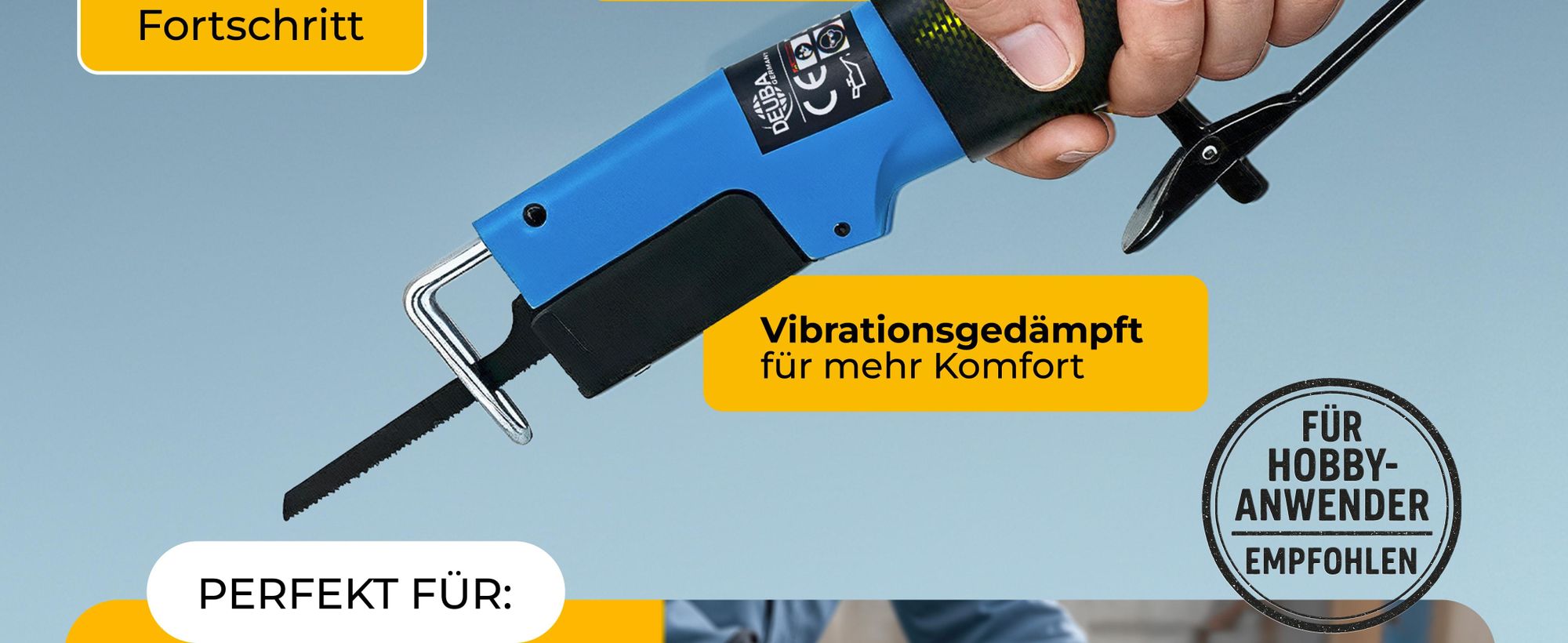MONZANA® Säbelsäge 6 Sägeblätter (18T, 24T, 32T), 9.000 U/min Verstellbarer Anschlagbügel Gummigriff Werkstatt Druckluft-Karosseriesäge Blechsäge