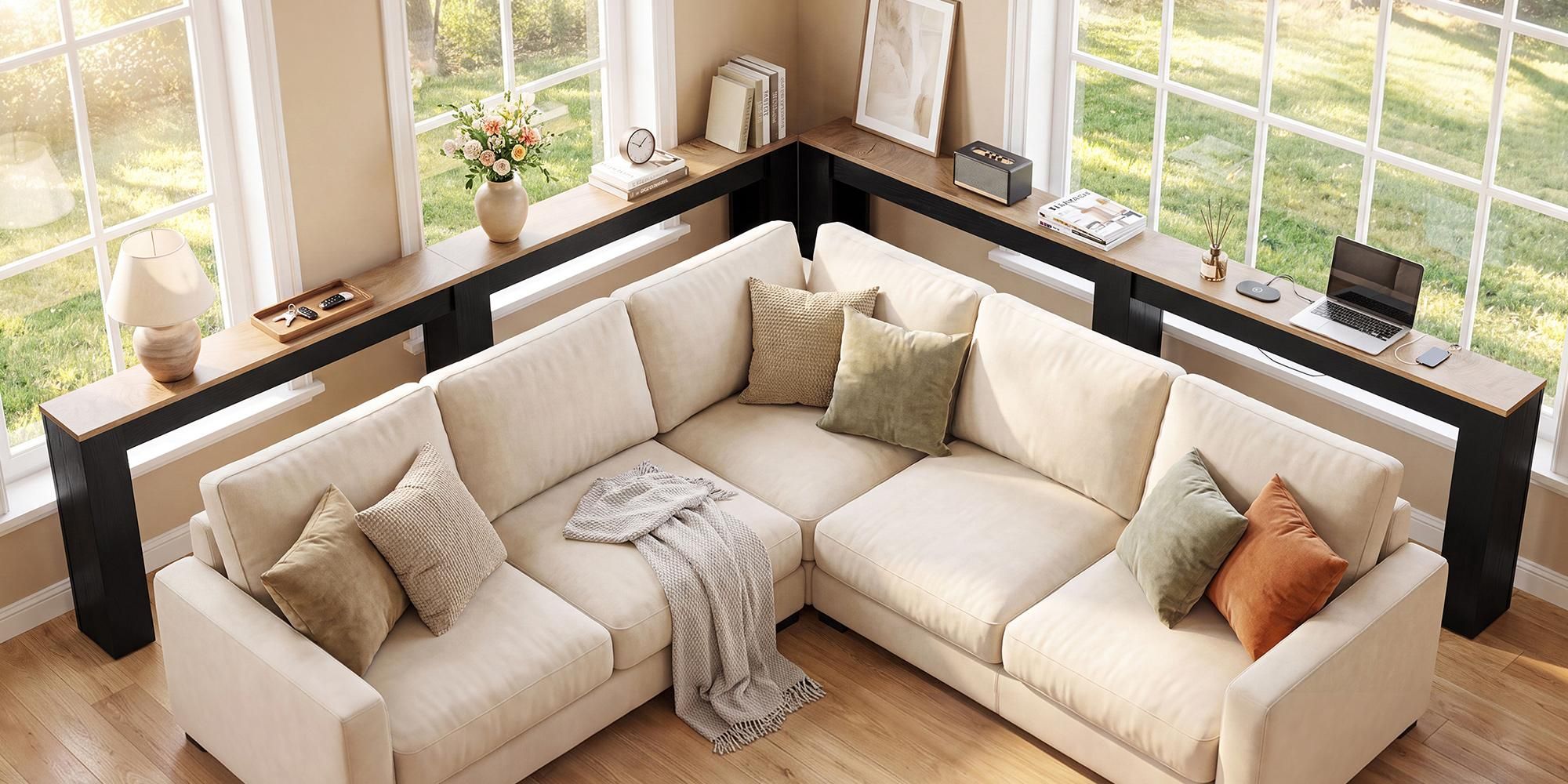 Konsolentisch, 240 cm x 15 cm Beistelltisch, Landhausstil Flurtisch, für hinter dem Sofa, im Flur & Wohnzimmer, schmaler Sofatisch