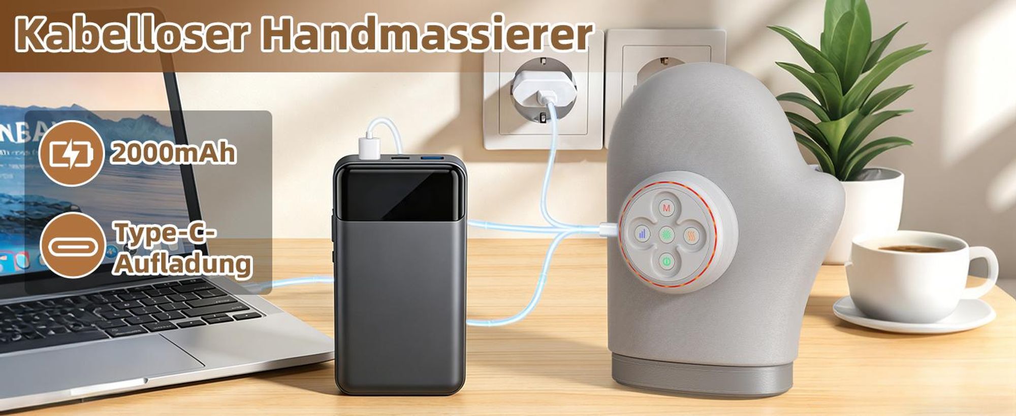 Elektrisches Handmassagegerät kabellos | Hand-Massagegerät mit Wärme gegen Arthritis & Schmerzen - Perfektes Geschenk für Damen & Herren