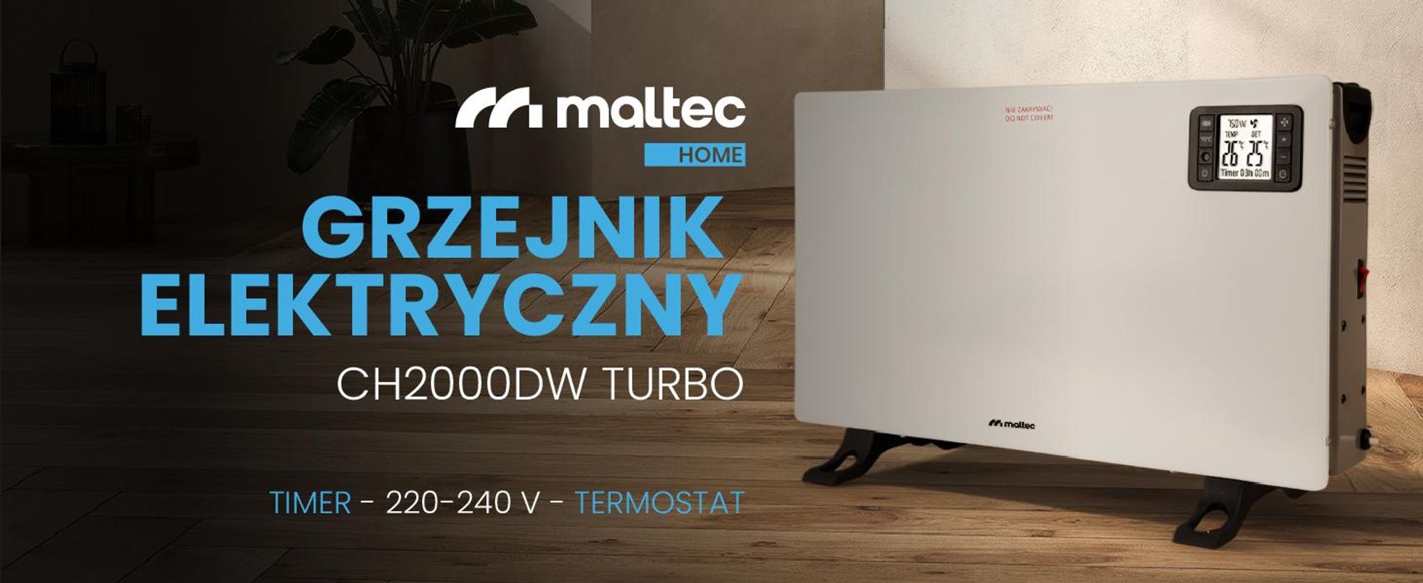 Grzejnik konwektorowy zdalnie sterowany z 3 mocami grzania