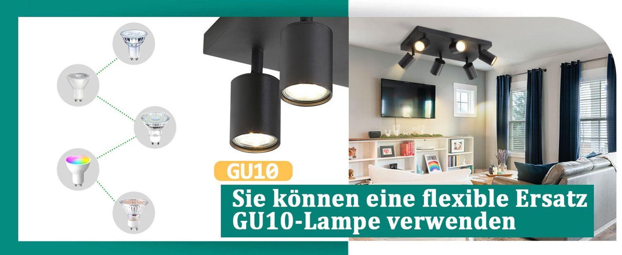 ZMH Lampa sufitowa LEDczarny reflektor sufitowy GU10 6 płomieni 330° obrotowy reflektor industrialny nowoczesny do salonu sypialnia kuchnia