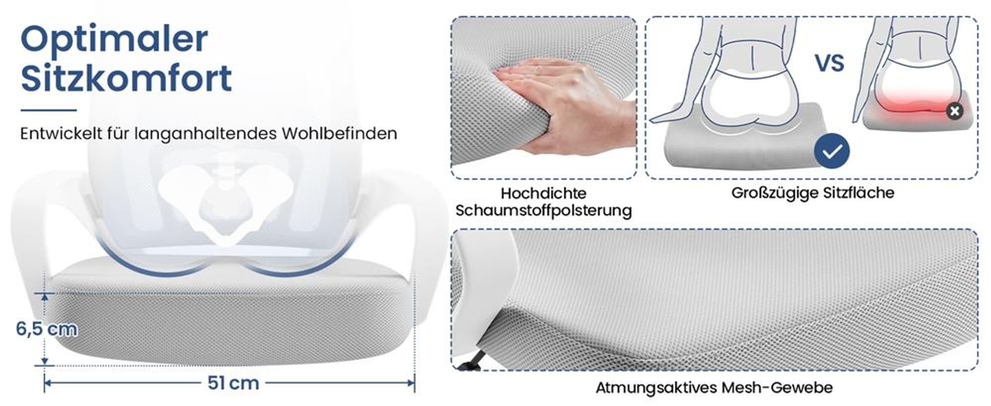 Yaheetech Bürostuhl Schreibtischstuhl ergonomischer Drehstuhl Chefsessel mit Mesh Netz Wippfunktion Hellgrau