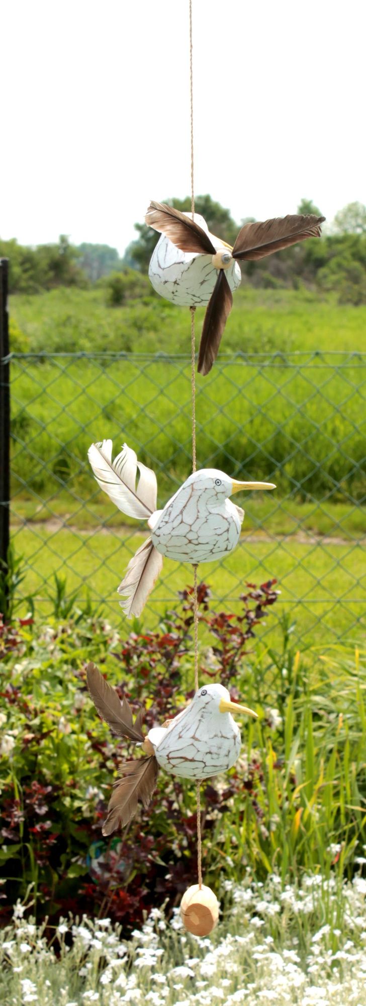 Windspiel mit 3 Möwen aus Holz mit Feder Propellern Garten und Balkondeko