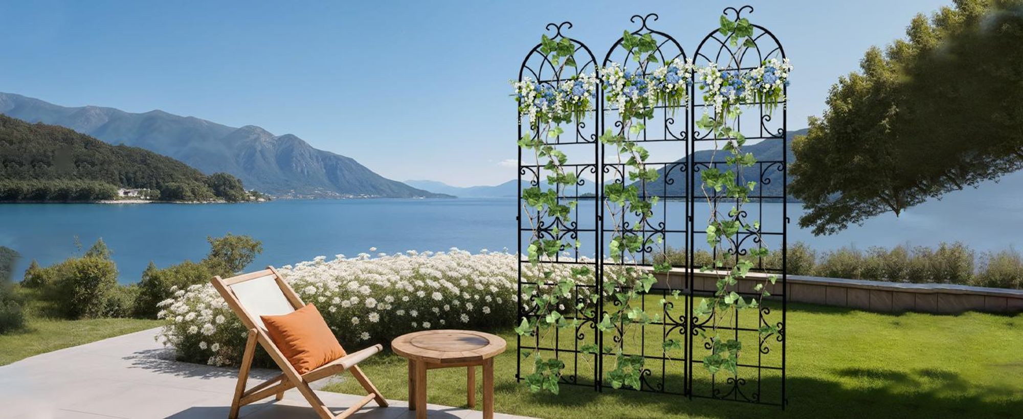 WISFOR Rankhilfe Metall, 3er Set, rostfreies Metallspalier für Gartenblumen, Rankgitter für Rosen, Gurkenstütze, Pflanzengitter, 148 x 220 cm
