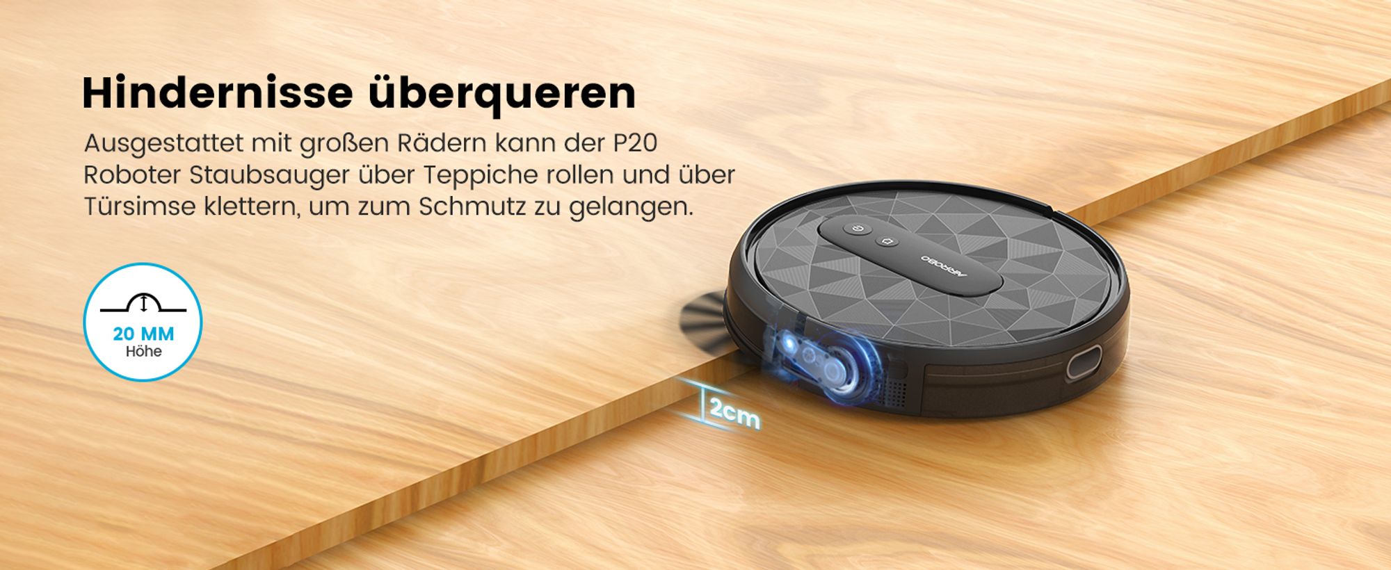 AIRROBO P20 Staubsauger Roboter 2800 Pa Starke Saugleistung Leiser Roboter-Staubsauger, Steuerung mit App/WiFi, 120 Minuten Laufzeit