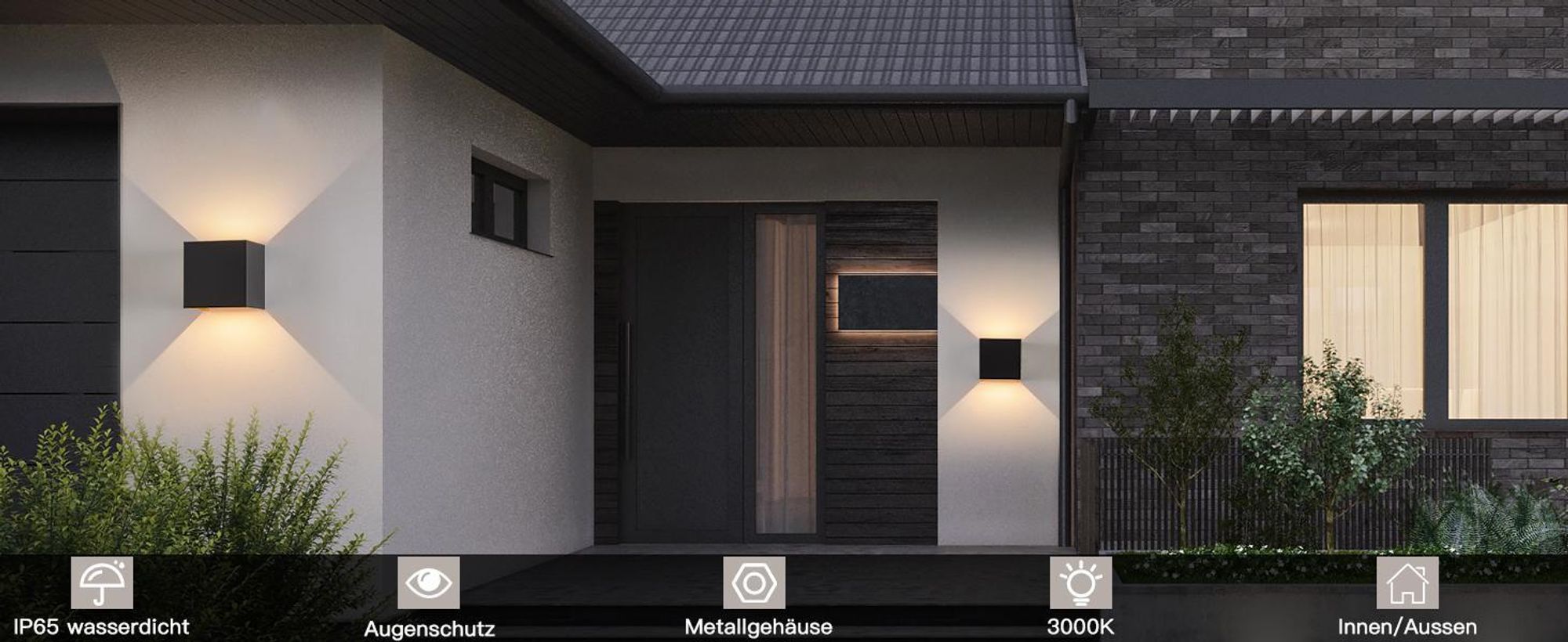 ZMH LED Wandleuchte Außen 2ER 5W Schwarz Gold Wandlampe Warmweiß Up Down Außenleuchte IP65 Wasserdicht Außenlampe Treppenhaus Hauswand Flur