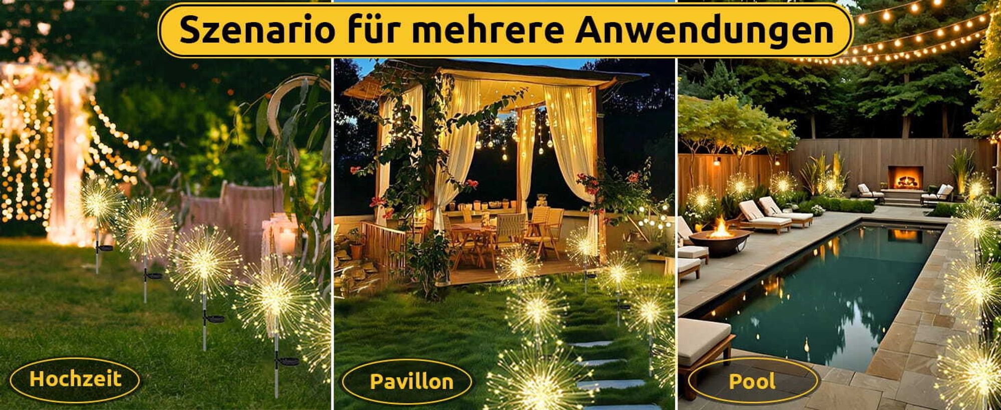 Solarleuchten für Außen Garten 2 Stück 120 LED Solar Pusteblume Gartenbeleuchtung, 8 Modi Solarlampen Gartenstecker Winterfest Solarlicht Feuerwerk