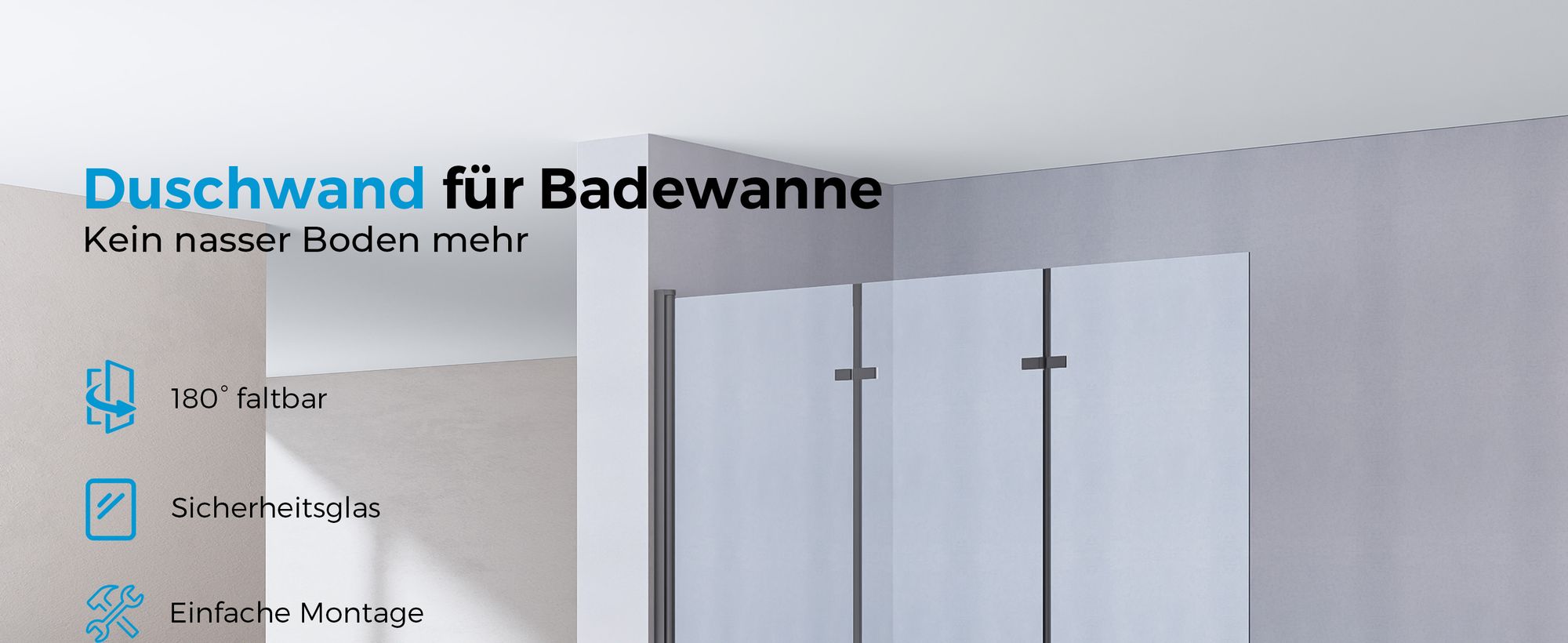 Heilmetz Duschabtrennung 120x140cm Dreifalten Faltwand für Badewanne Mattschwarz Rahmen Duschwand Badewannenaufsatz Duschabtrennungen mit 6mm NanoGlas