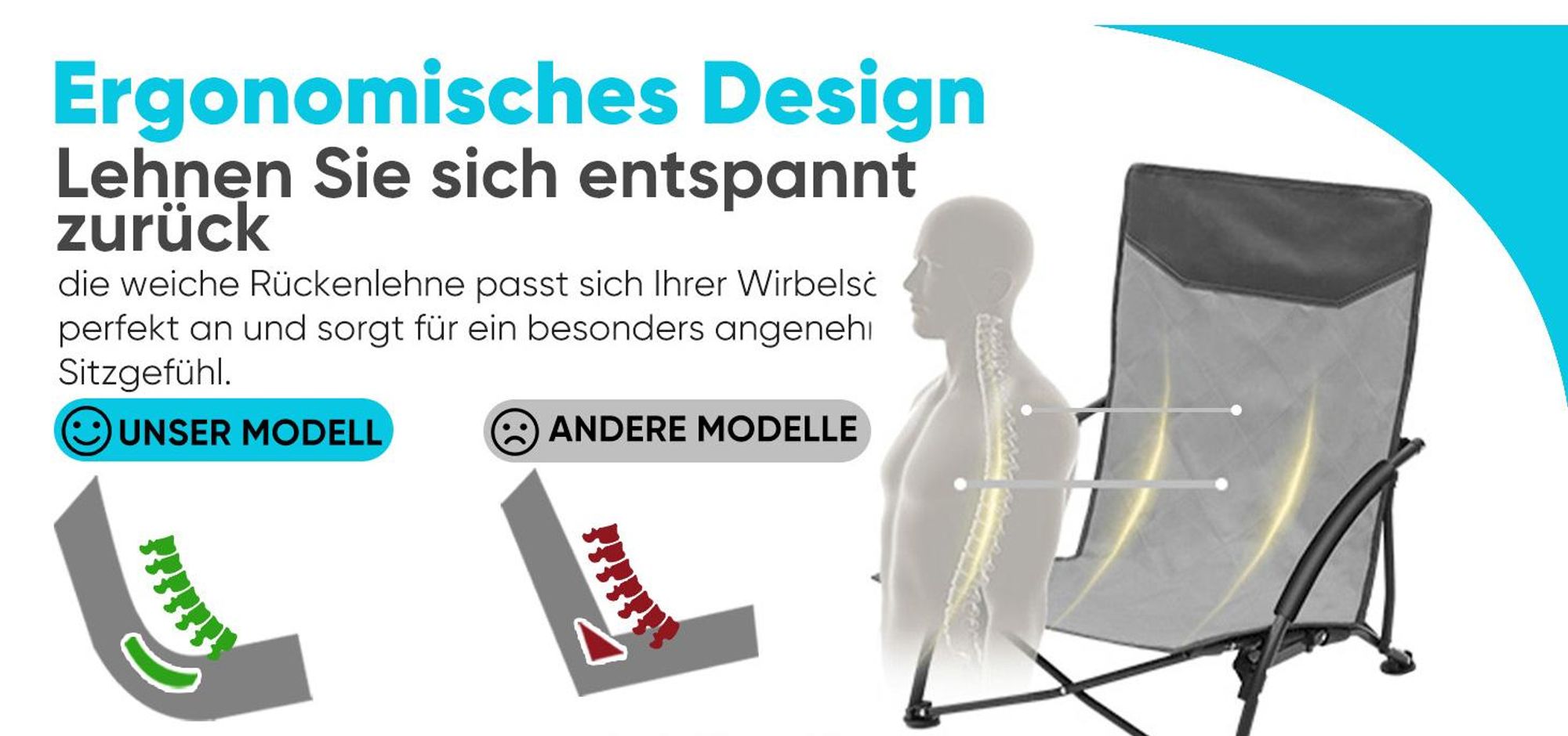 Sekey 2er Set Strandstuhl Faltbar Campingstuhl Leicht Faltstuhl Sonnenstuhl Klappstuhl, Grau