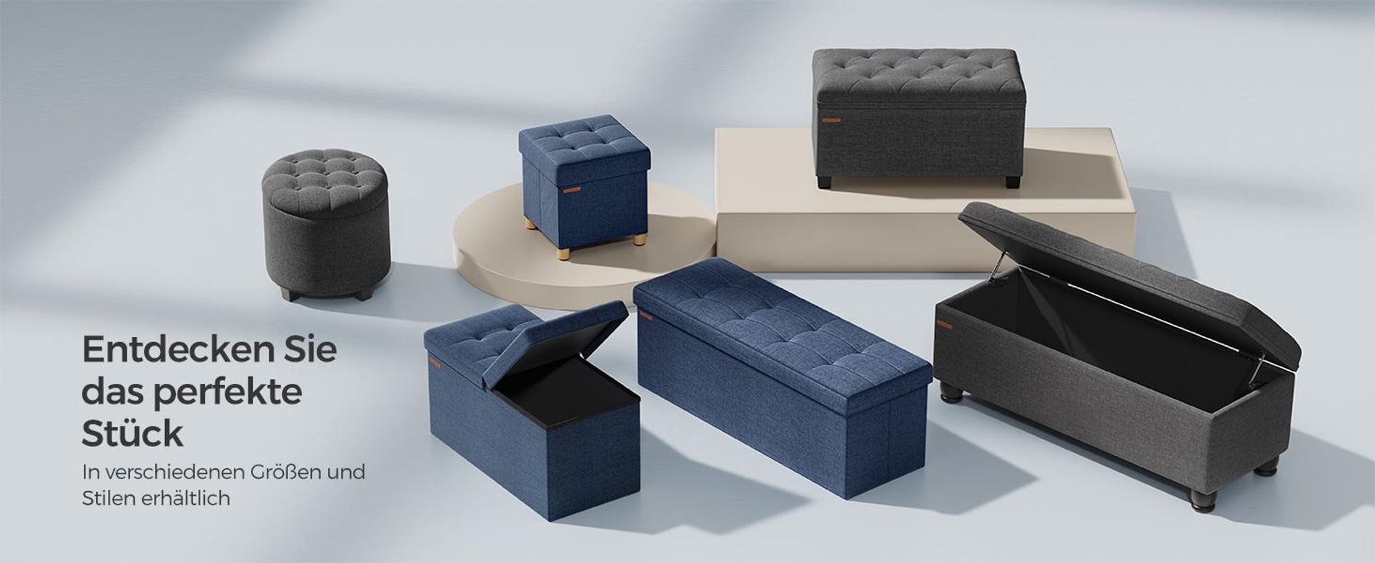 SONGMICS 110 cm Sitzbank mit Stauraum, klappbare Sitztruhe, Fußbank, dunkelblau