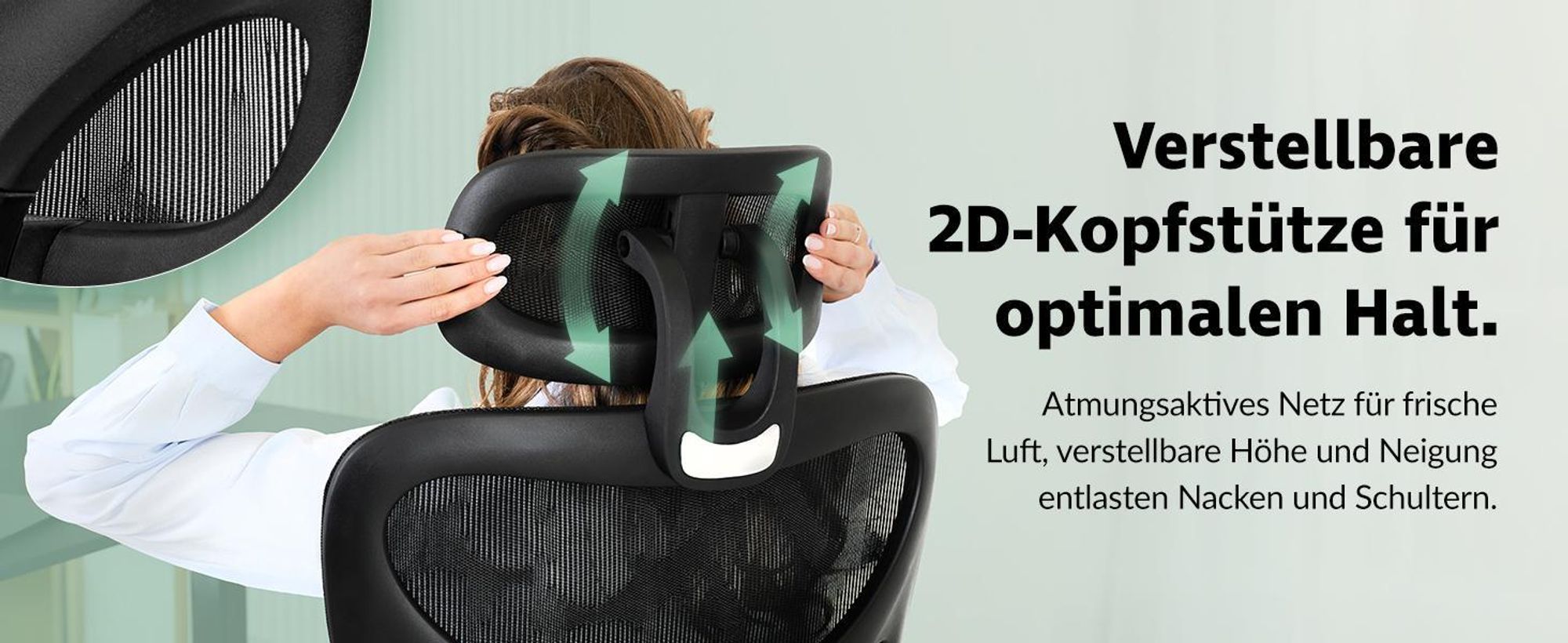 di volio® Bürostuhl Vataro – ergonomischer Schreibtischstuhl mit 2D Kopfstütze & 4D Armlehnen, atmungsaktives Sitzpolster, leise PolyurethanRollen