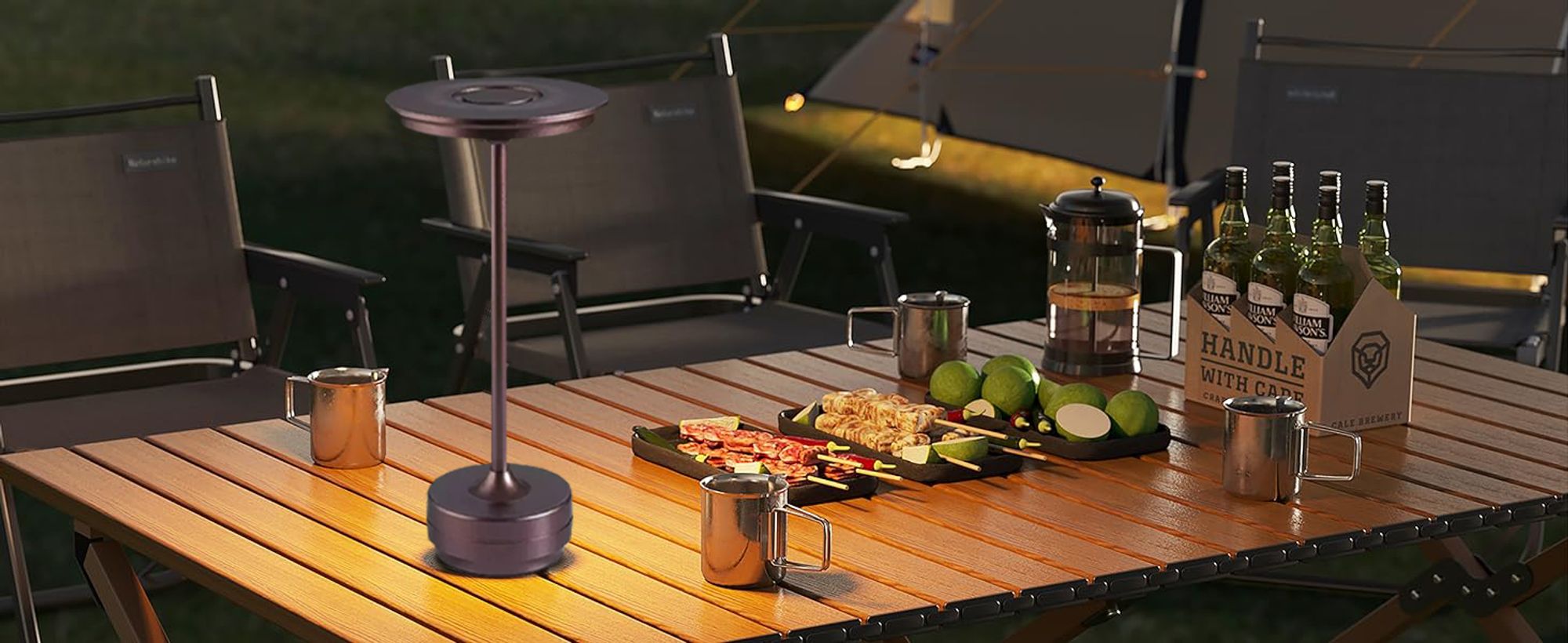 Kabellose Dimmbare LED Akku Tischleuchte Touch Tischlampe Lampe Wohnzimmer Nachttischlampen Dreifarbiges Licht braun