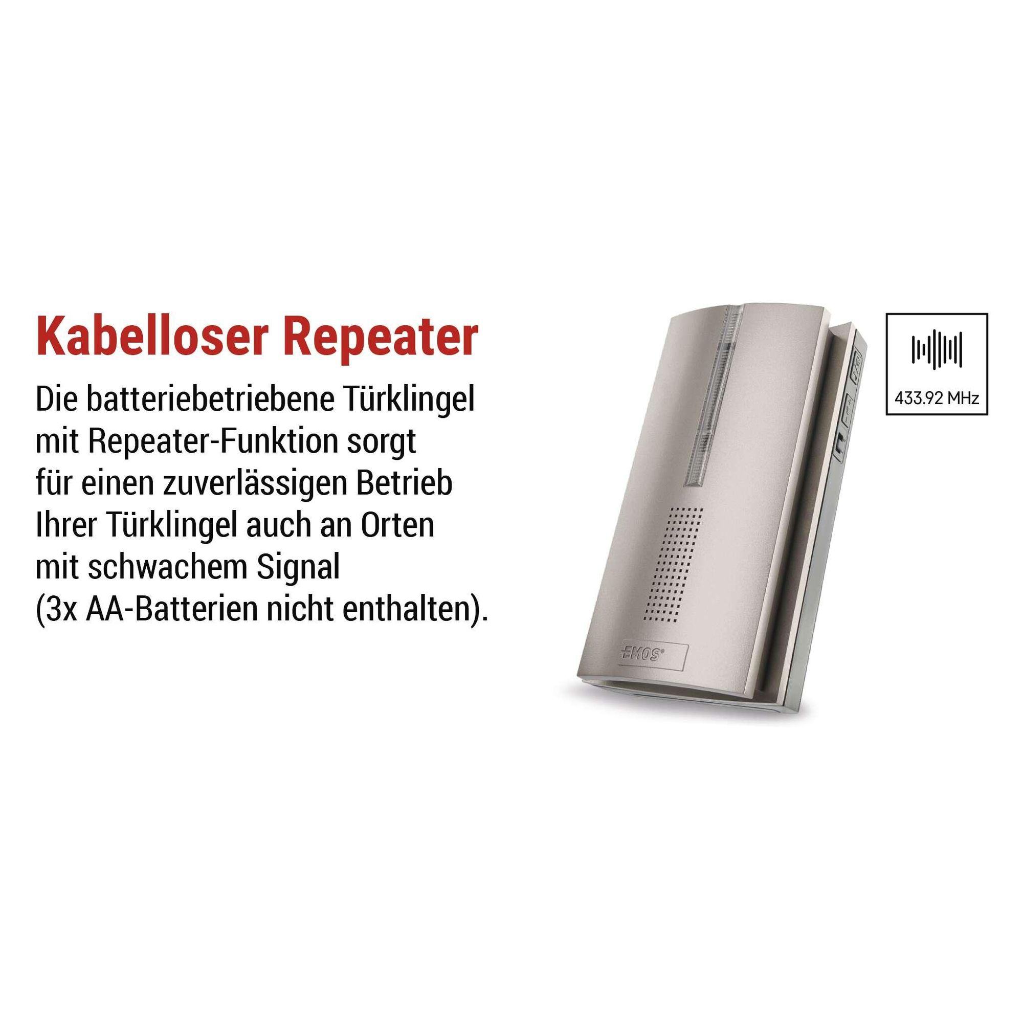 EMOS Kabellose Türklingel, batteriebetrieben, Ersatz/Zusatz-Repeater zu P5760N/P5763N, unbegrenzte Reichweite, 5 Lautstärken (0-85dB), P5763RN