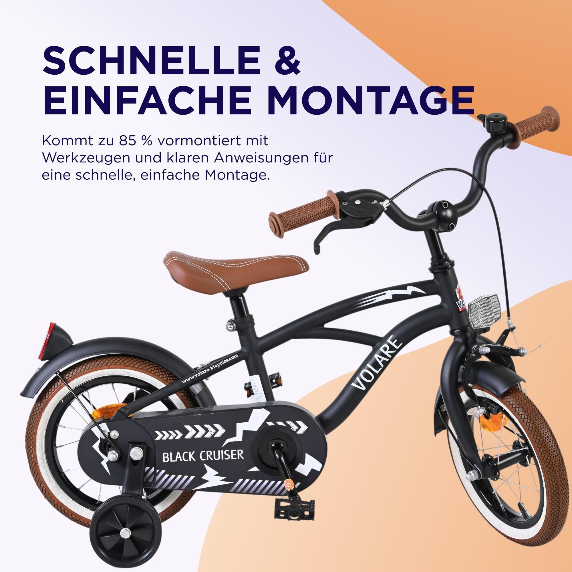 Volare Black Cruiser Kinderfahrrad - Jungen - 16 Zoll - Schwarz