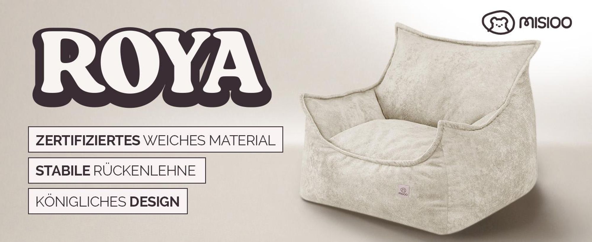 MISIOO Kinder Sessel Roya Chenille – Kindersessel für Kinderzimmer, Weicher Sitzsack Kinder, Bodensessel Bean Bag Sofa, Premium Szenila, 80x73x58 cm