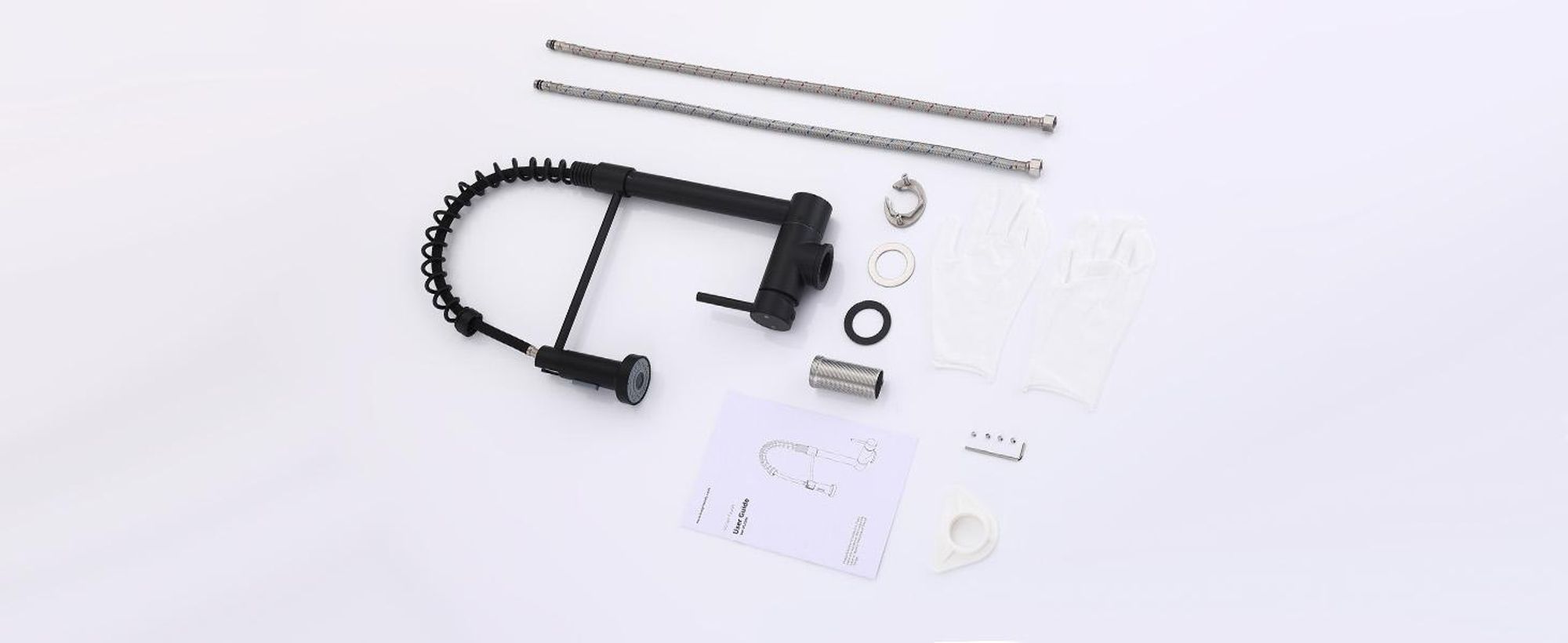 Homelody Vorfenster Küchenarmatur Klappbar, 90° Faltbar 360° Drehbare Hochdruck Edelstahl Wasserhahn Küche mit Brause Ausziehbar 2 Strahlarten Schwarz