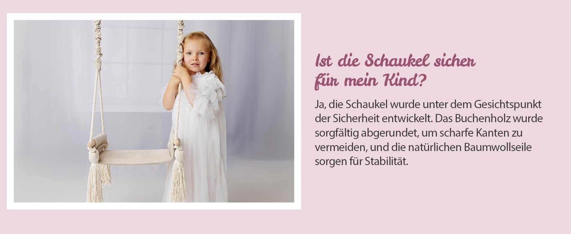 Create for you® - Holzschaukel für Kinder mit Baumwollseil, Kinderschaukel, Indoor-Sitz mit Weichem Material, Höhenverstellbar, Beige