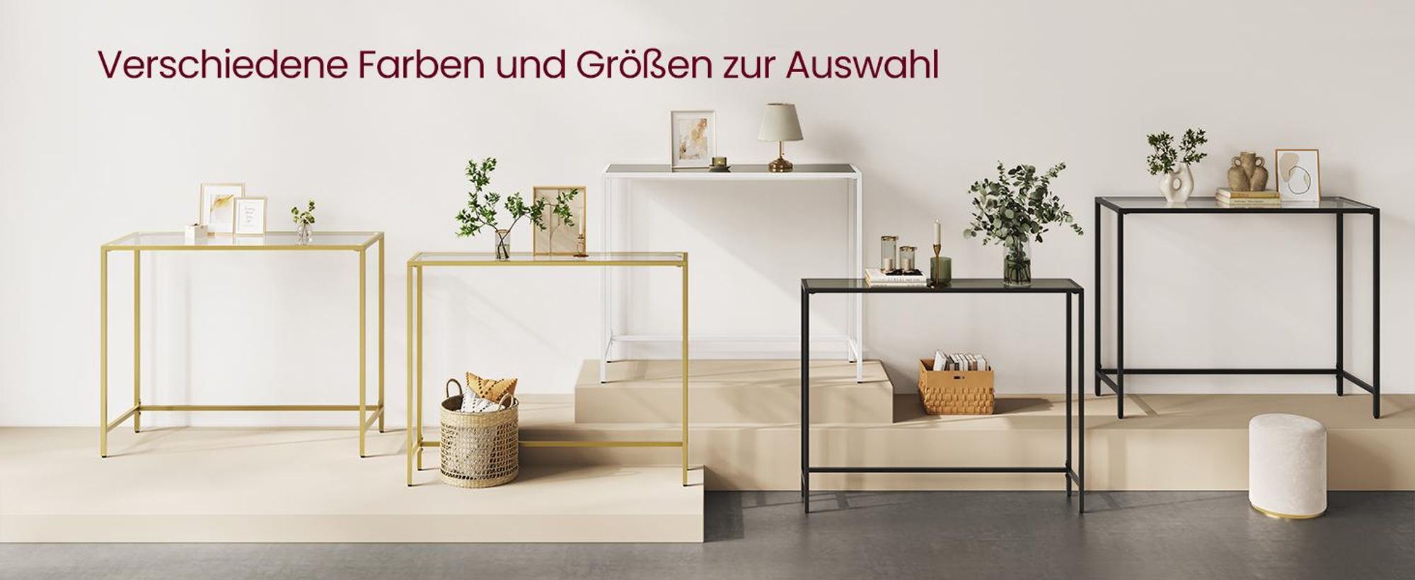 VASAGLE Konsolentisch, Beistelltisch, Oberfläche aus Hartglas, moderner Sofatisch, einfacher Aufbau, verstellbare Füße