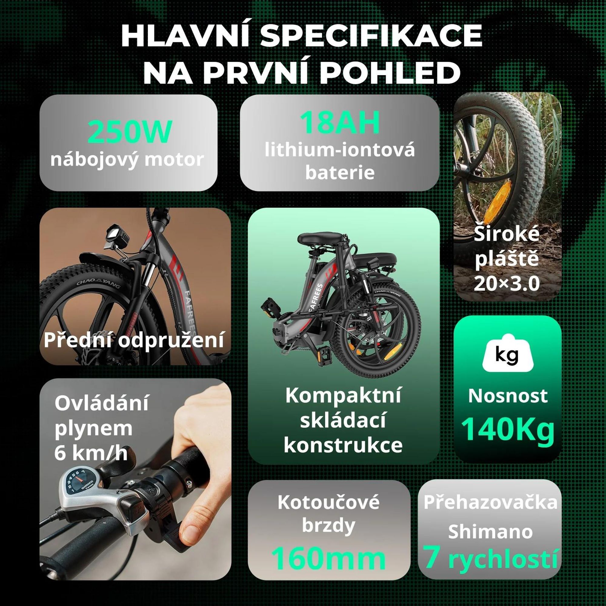 FAFREES F20 E-Bike - Motor 250W, Baterie 36V18Ah, 20 Palcová Mechanická Kotoučová Brzda - Šedá