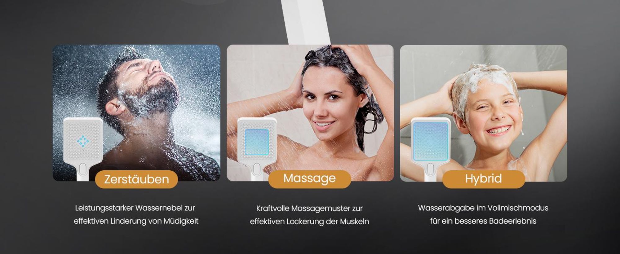 EMKE Duschsystem mit Thermostat Glasablage Handbrause 3 Strahlarten Regendusche, Bad- & Duscharmaturen, Regendusch, KTW-, Weiß - F09