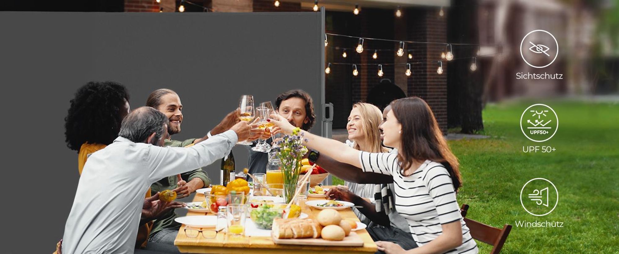 SONGMICS Seitenmarkise, ausziehbar, 180 x 450 cm, aus 220 g/m² Polyester, Sichtschutz, Sonnenschutz, blickdicht, Seitenrollo, für Balkon, Terrasse, Garten, anthrazit GSA589G01