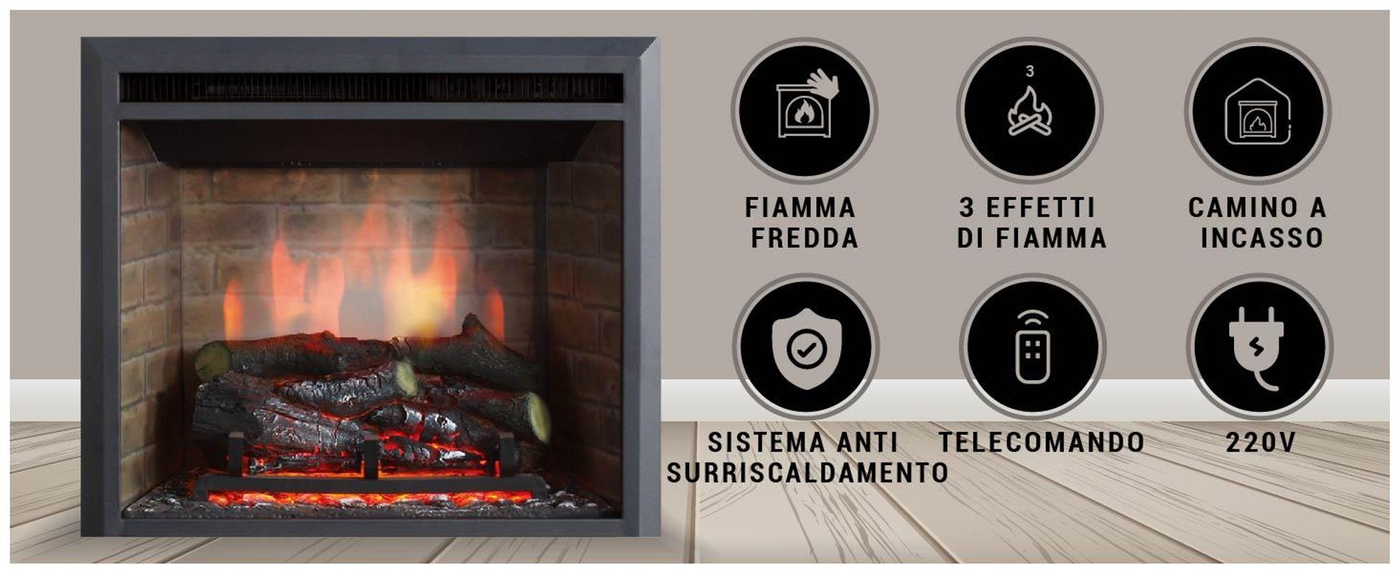 Camino elettrico BALDERIA Calida 23 - Camino da incasso - Nero