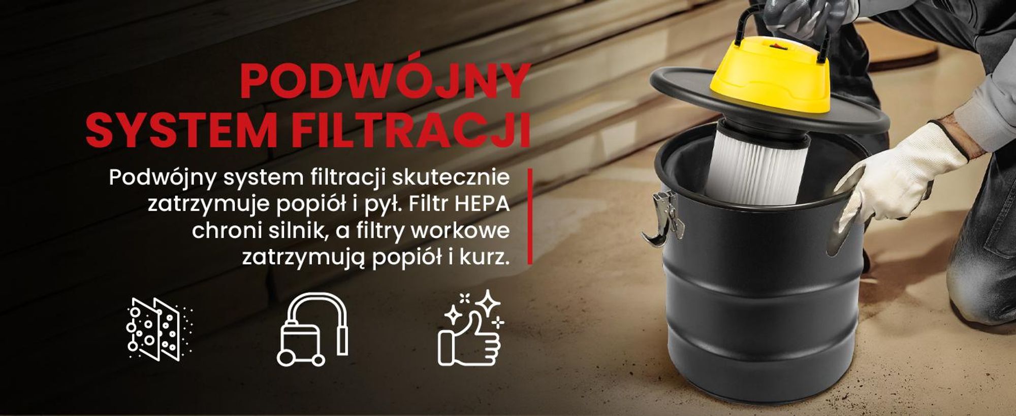 Odkurzacz do kominka popiołu przemysłowy 1800w 18l