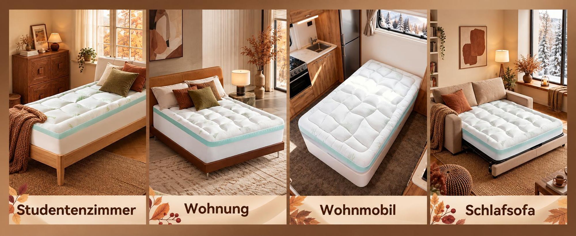 NicePlus 2-in-1 Topper, 180x200X10cm, 5-Zonen Memory Foam + Bambus-Pillow-Top, mit Eckgummis für alle Matratzen, H2/H3, Grün