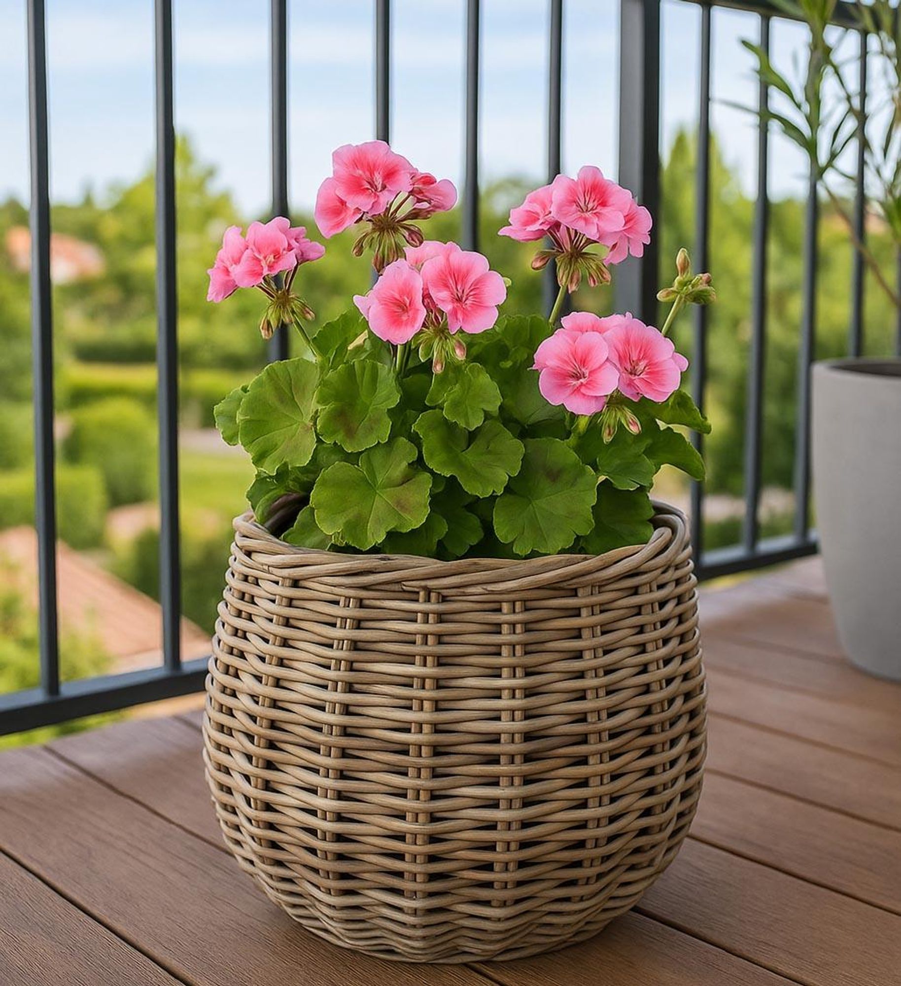 Kobolo Pflanzkorb Übertopf Durchmesser 37 cm FIORA aus Rattan rund mit Folie ausgeschlagen kubu grey grau | Blumenkorb Blumentopf Pflanzkübel Pflanzen