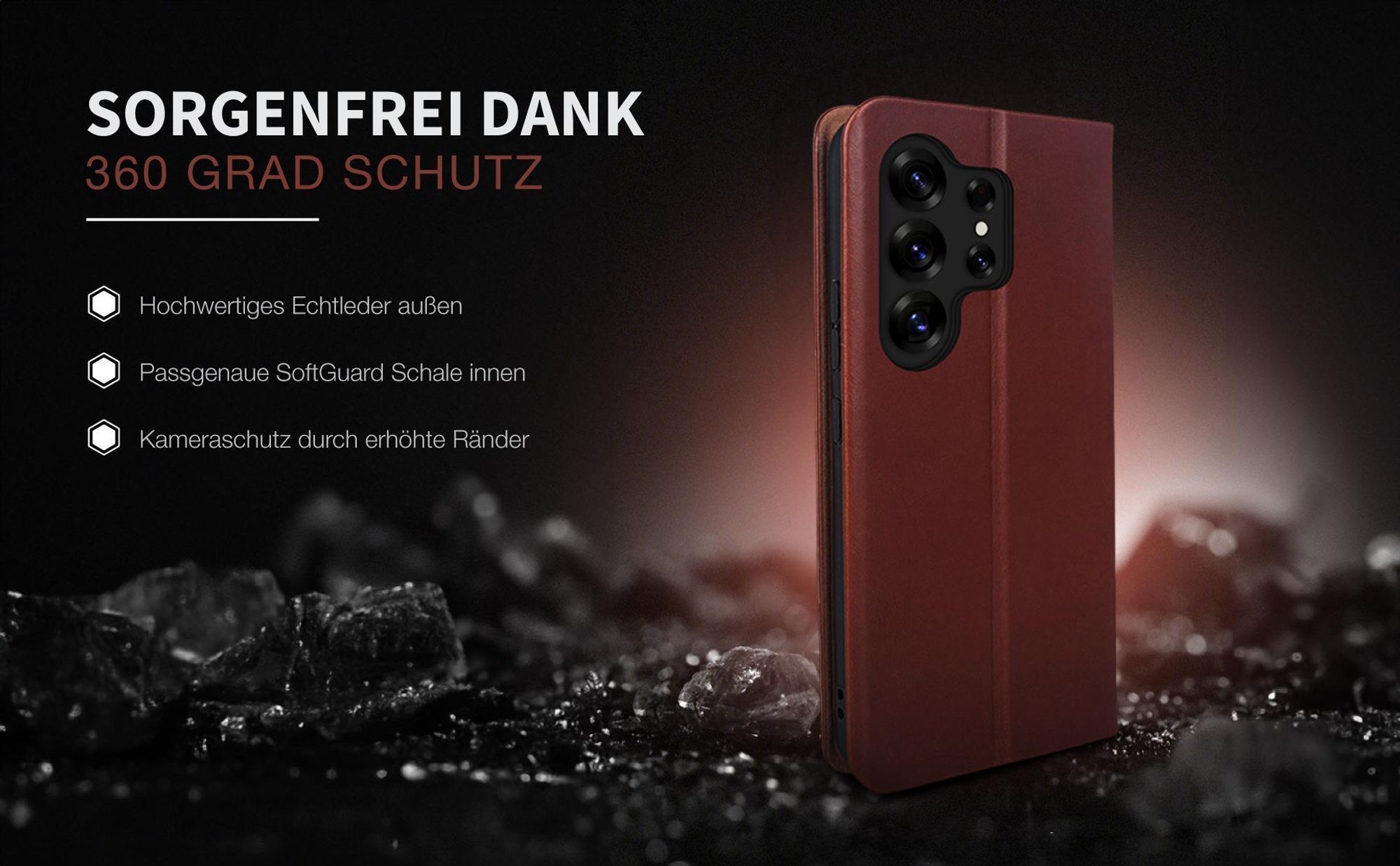 Leder Smartphonehülle für das Samsung Galaxy S26 Ultra mit Rundum Schutz