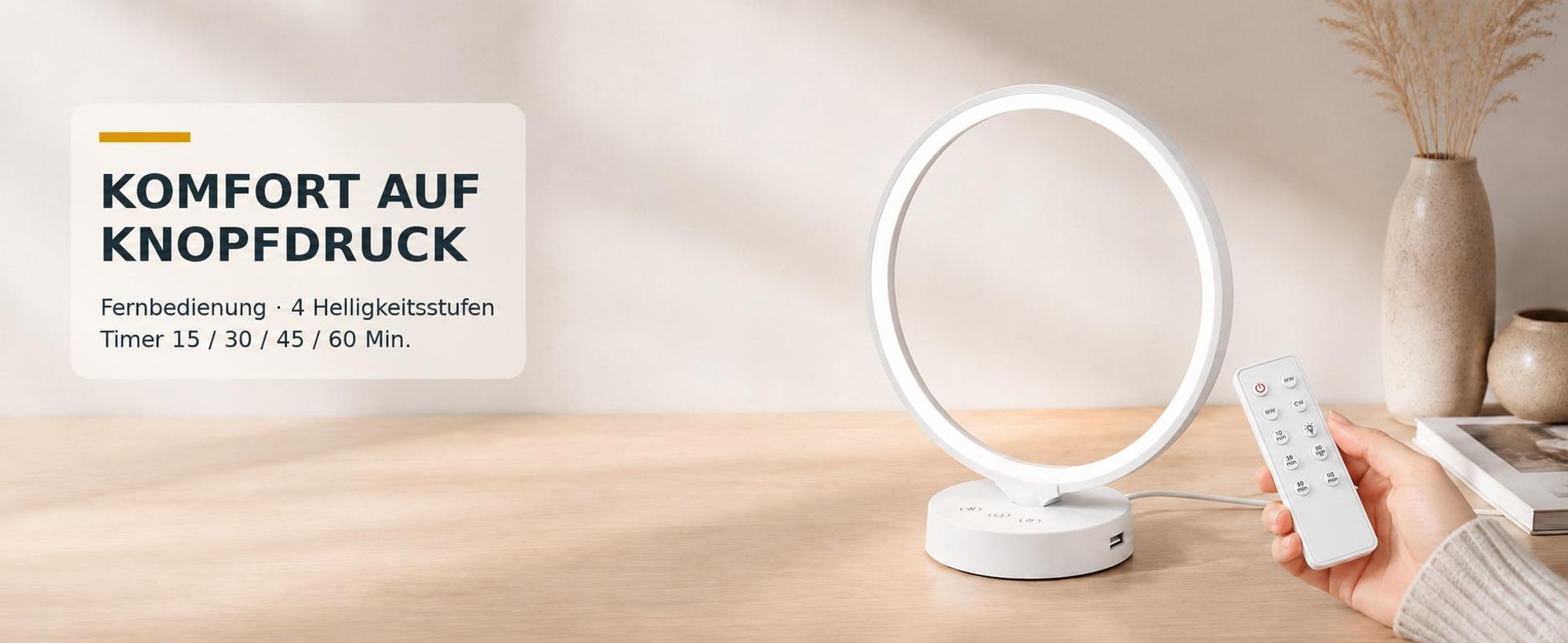2-in-1 Tageslichtlampe, 10000 Lux Lichttherapielampe, UV-frei,mit Fernbedienung, 3 Farbtemperaturen,4 Dimmstufen,Timer & Memoryfunktion,SAD Lampe,Weiß