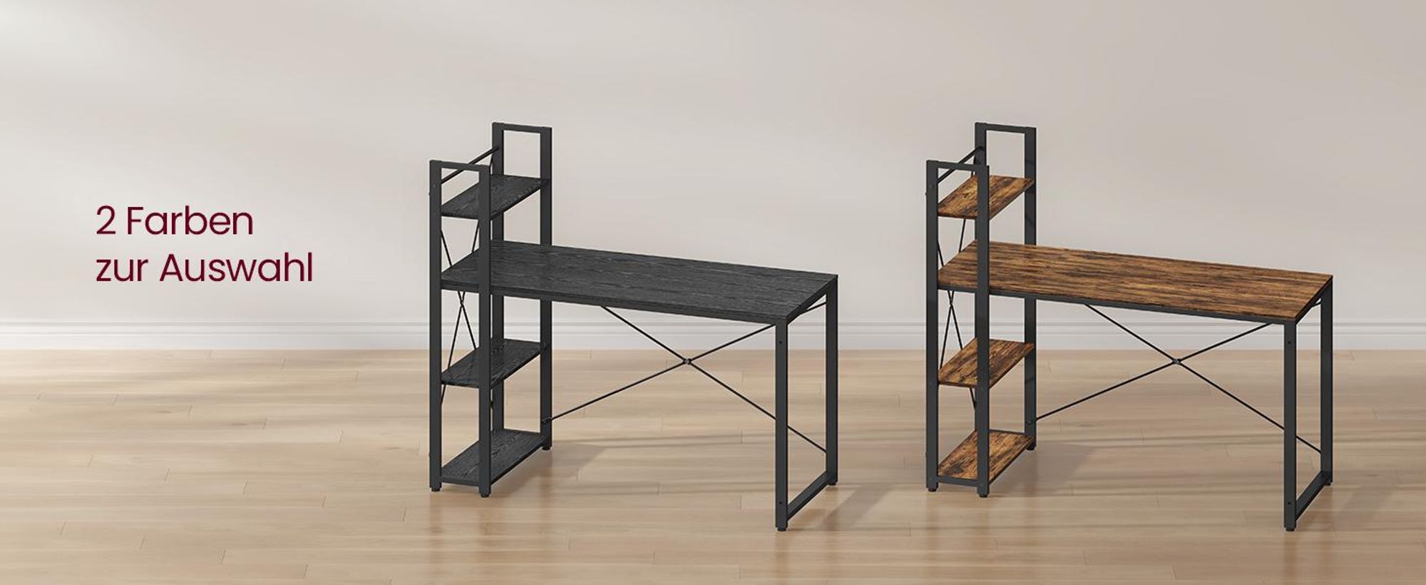 VASAGLE Schreibtisch Computertisch, 137,2 cm, mit Regalböden rechts oder links