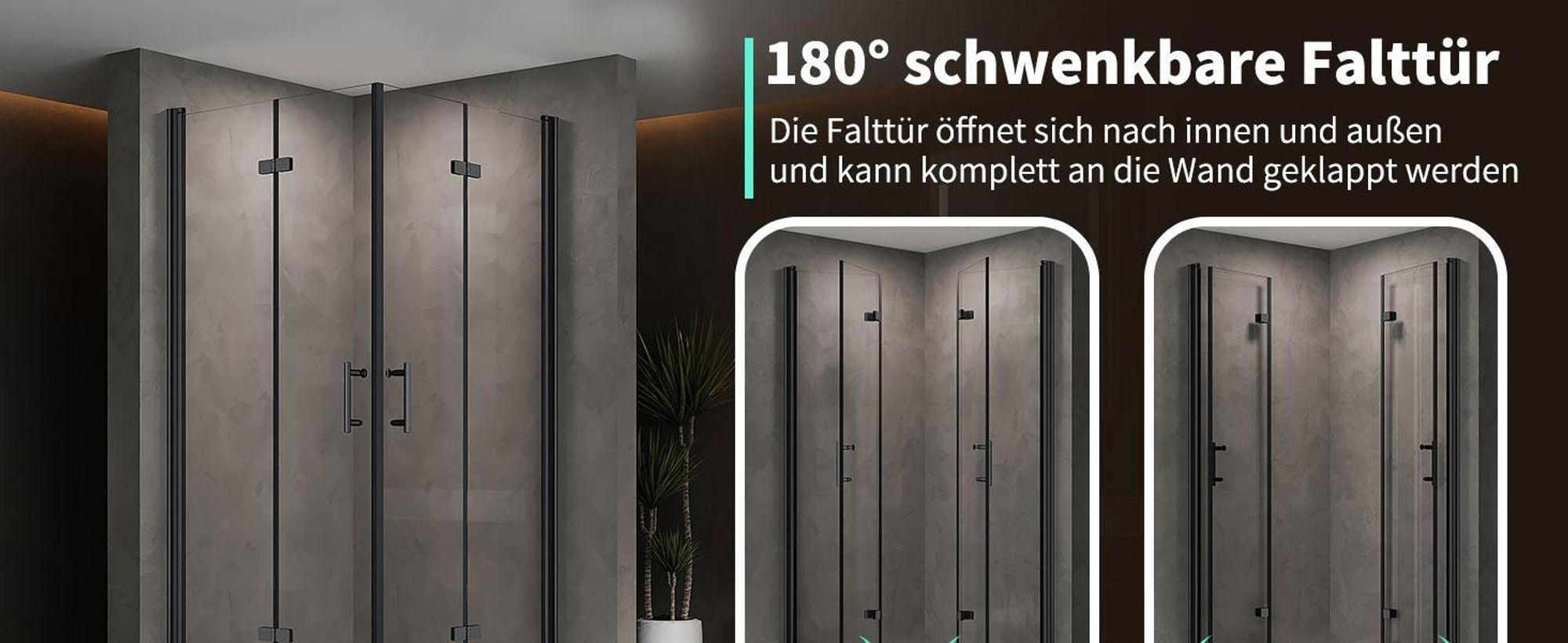 Falttür Duschkabine 90x90x195cm Eckeinstieg Duschabtrennung Doppelt Falttüren Eckdusche Faltbar Duschwand Schwarz Faltdusche aus ESG-NANO GLAS