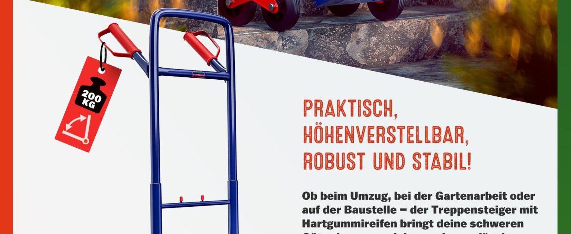 GARDEBRUK Treppenkarre Klappbar 200kg Hartgummireifen blau