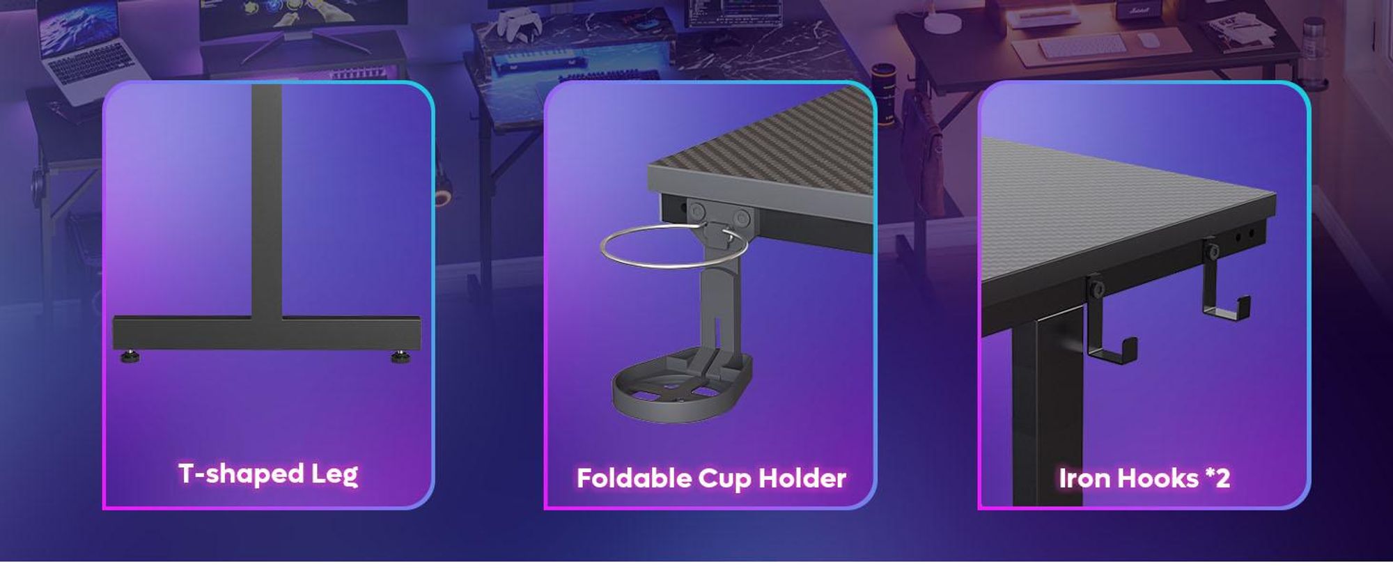 Bestier Gaming Schreibtisch 107cm klein, mit LED-Beleuchtung, Monitorständer, Headset-Haken & Becherhalter