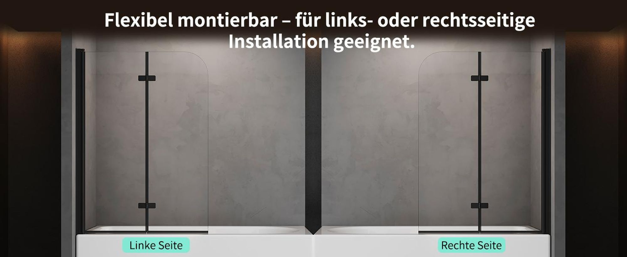 Duschabtrennung 120x140cm Duschwand für Badewanne 2-Teilig Faltbar Badewannenaufsatz Klar Schwarz ESG GLAS Badewannenfaltwand