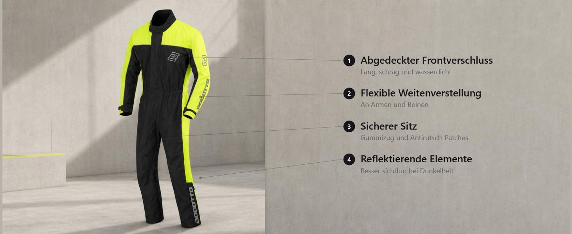 Bogotto Rain 1-Teiler Motorrad Regenkombi, schwarz/grau, L