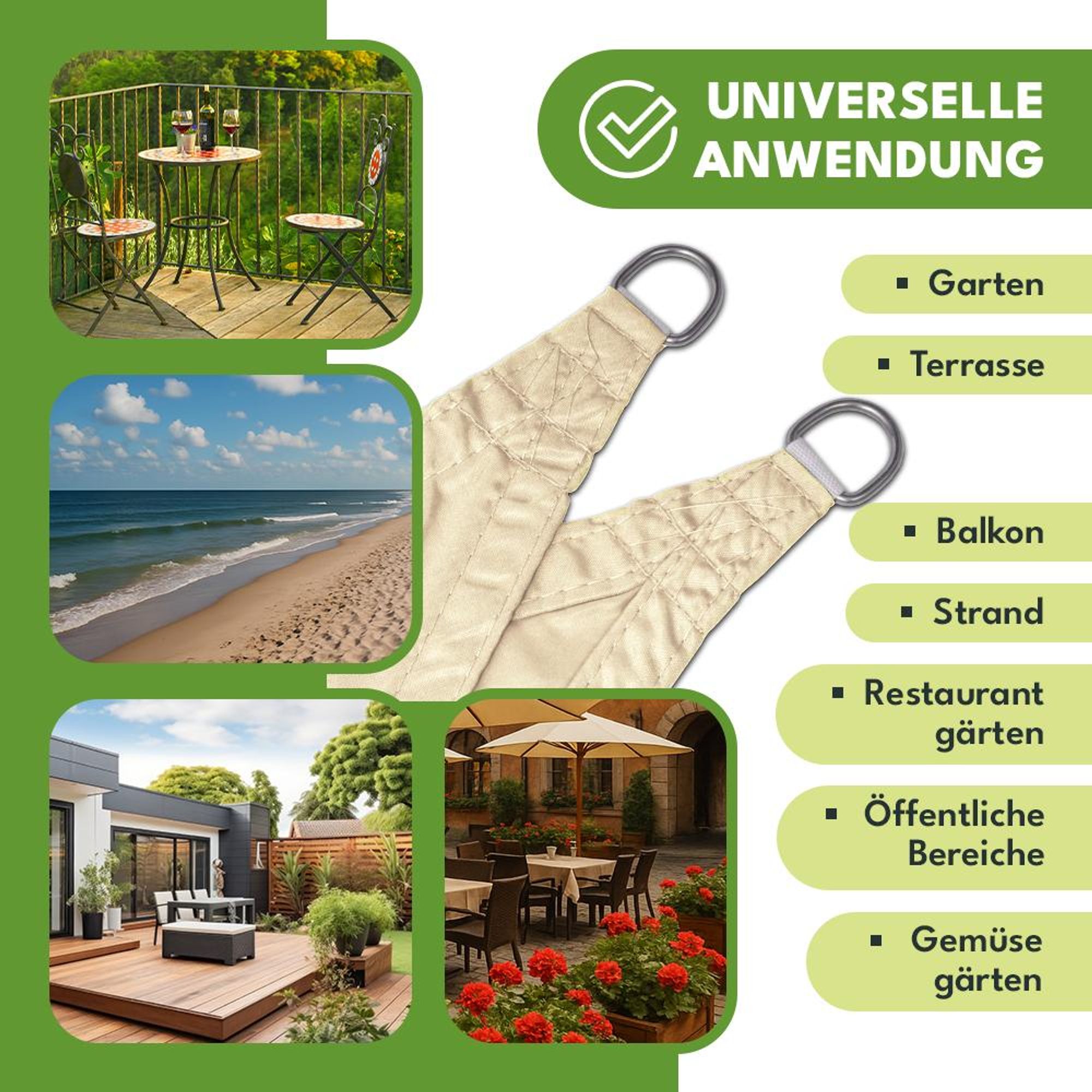 KRUMAD Sonnensegel Dreieck 3x3 m Beige Sonnenschutz Wasserabweisendes UV Wetterfest mit Befestigungsseilen