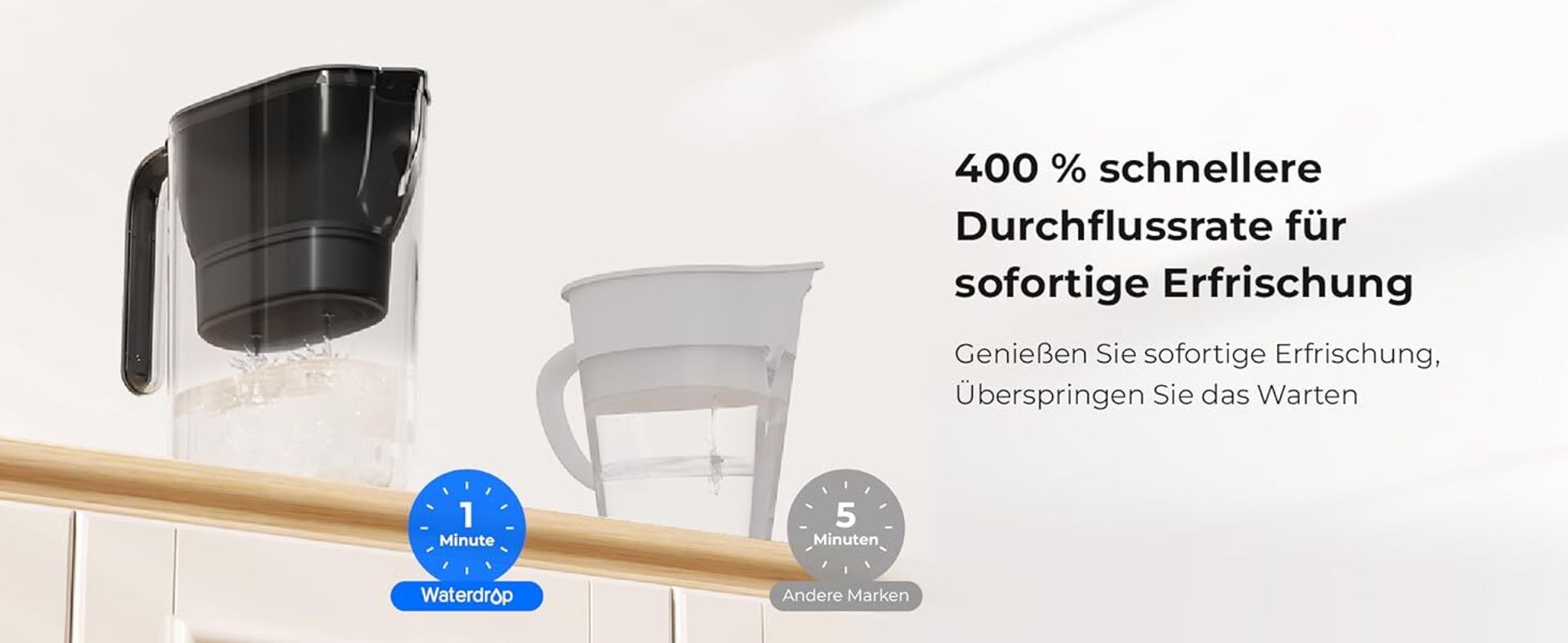 Waterdrop Wasserfilter Kanne Kühlschrank Wasserfilterkrug mit 3-Monats-Filter, 2,5 L, Reduziert Fluorid, Chlor und Mehr(Ersatzfilter: WD-PF-01A Plus)