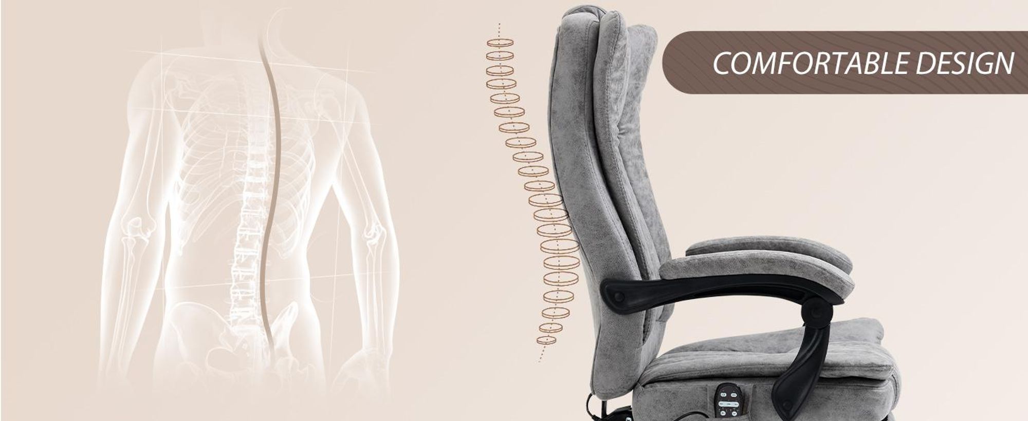 Fotel biurowy Vinsetto z funkcją masażu, ergonomiczny fotel biurowy z funkcją ogrzewania, funkcją odchylania, regulowany na wysokość