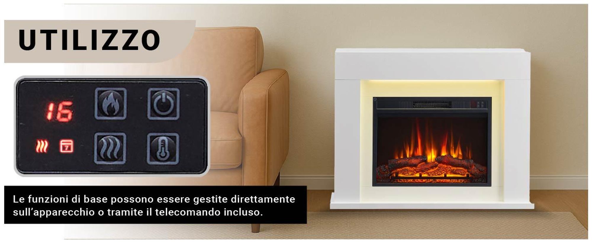 Camino elettrico BALDERIA Finn Design - Camino da appoggio - Bianco