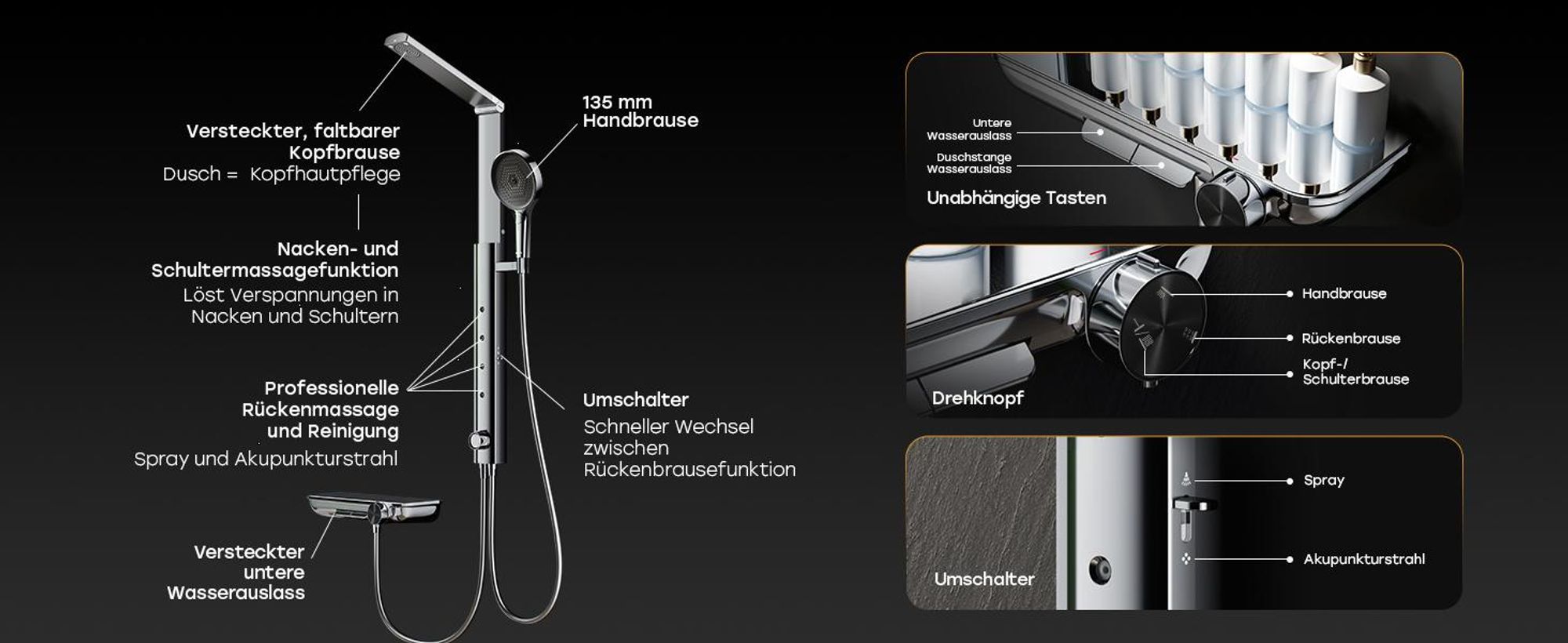 HOROW RainFlexi S2 Duschpaneel mit Thermostat, Chrom Regendusche mit Klappbaren Kopfbrause, Höhenverstellbares Duschsystem