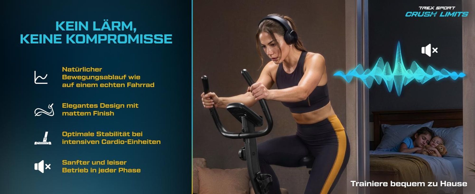 TREX SPORT Heimtrainer Fahrrad für Zuhause TX-380MB RIGON | Magnetisches Fitnessbike, leise | LCD Display, Pulsmesser, 8 Stufen, bis 120kg| Marineblau