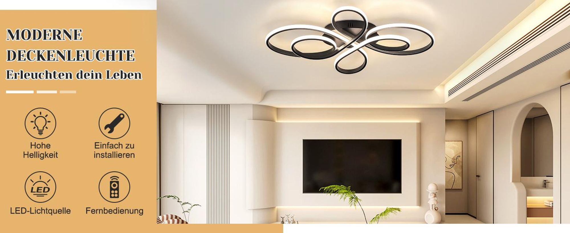 ZMH LED Deckenleuchte Schwarz Deckenlampe Dimmbar mit Fernbedienung 90W 100CM Moderne Kreative Lampe für Wohnzimmer Schlafzimmer Esszimmer Büro Küche