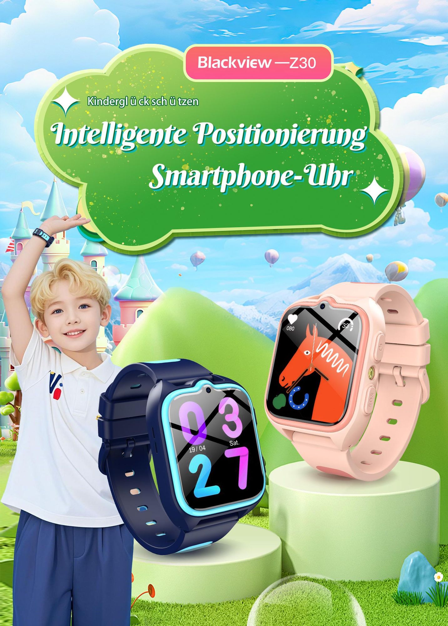 Z30 4G  Wasserdichtes Kinder SmartWatch mit GPS+LBS+WiFi SOS-Kamera-Armbanduhr, 800 mHA für Kinder Mädchen Jungen Ab 3 Jahre Touchscreen