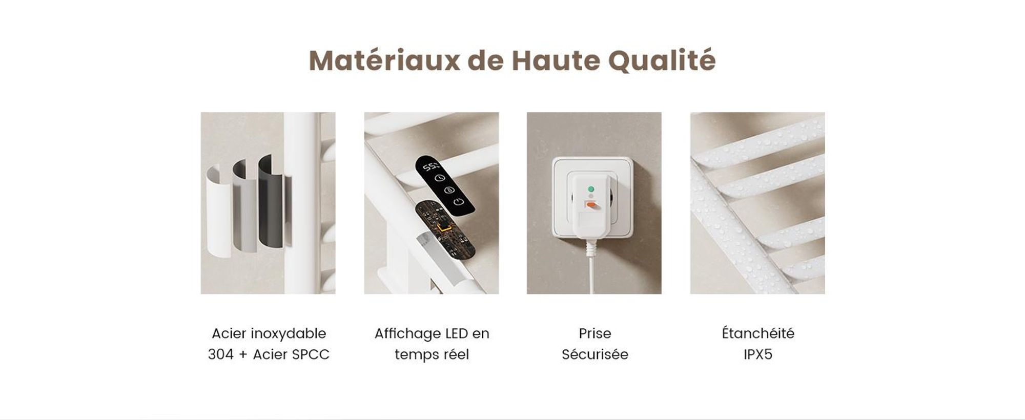 EMKE Chauffe-serviettes Électrique 780 x 430 x 90mm 130W pivotant Tube en U Intelligent Touch LCD Tuya Alexa Radiateur de salle de bains blanc